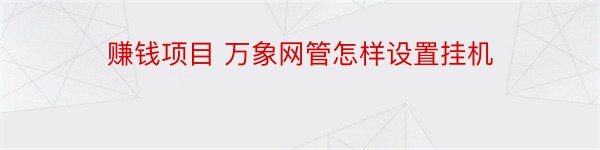 赚钱项目 万象网管怎样设置挂机